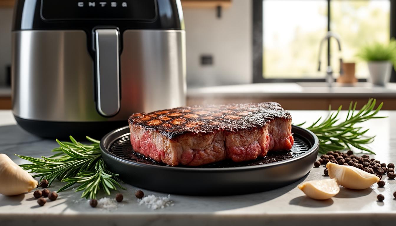 discover the ultimate guide to cooking perfect, juicy steaks using an air fryer. master tips and techniques for delicious, tender results every time.