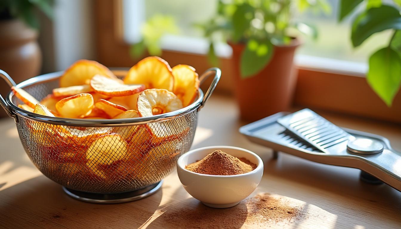 discover a simple and healthy recipe for air fryer apple chips, perfect for a crunchy snack that's quick to make and deliciously guilt-free.