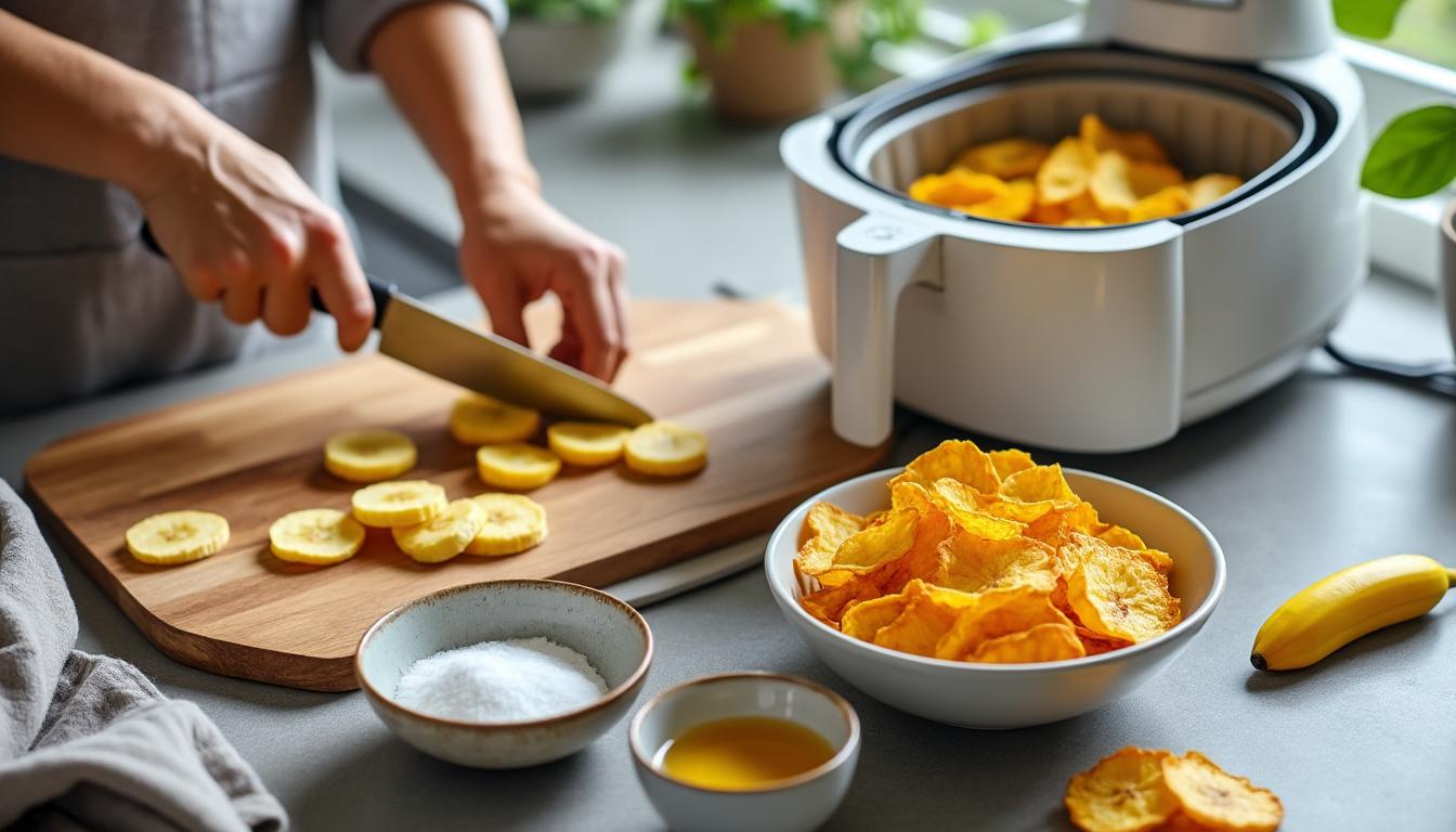 learn how to make crispy, delicious air fryer banana chips at home with this easy step-by-step recipe. perfect for a healthy snack!